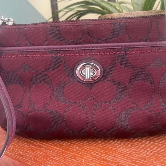 Coach Signature Merlot Wristlet - Picture 2 of 8